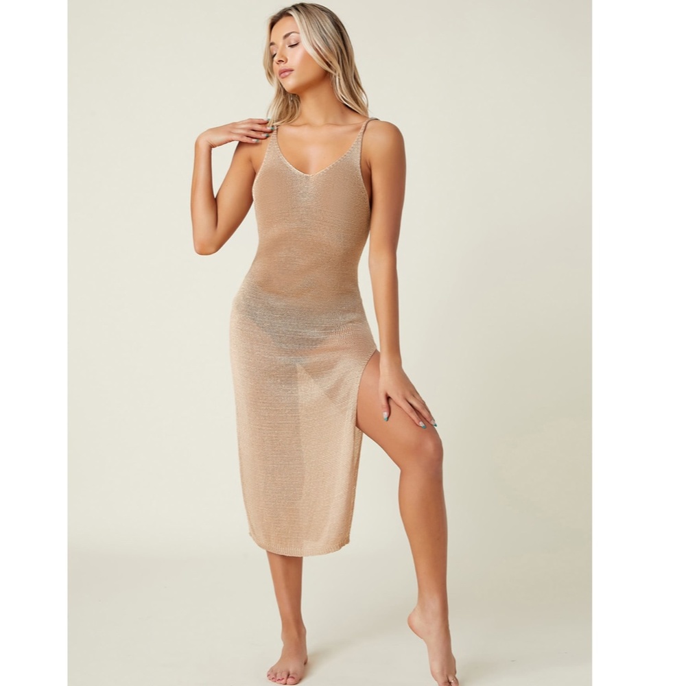 Beige Crochet Backless Cami Coverup Dress - Picture 2 of 14